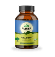 Bottle of Organic India Flexibility supplement on a white background