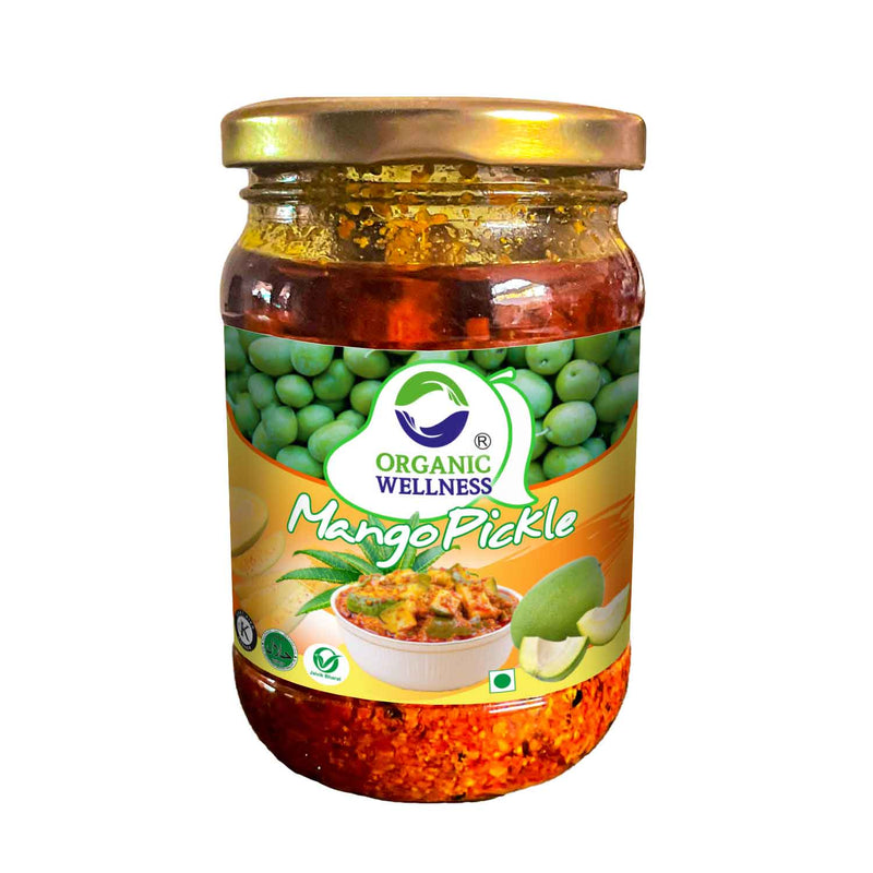 Jar of Organic Wellness Mango Pickle on a white background