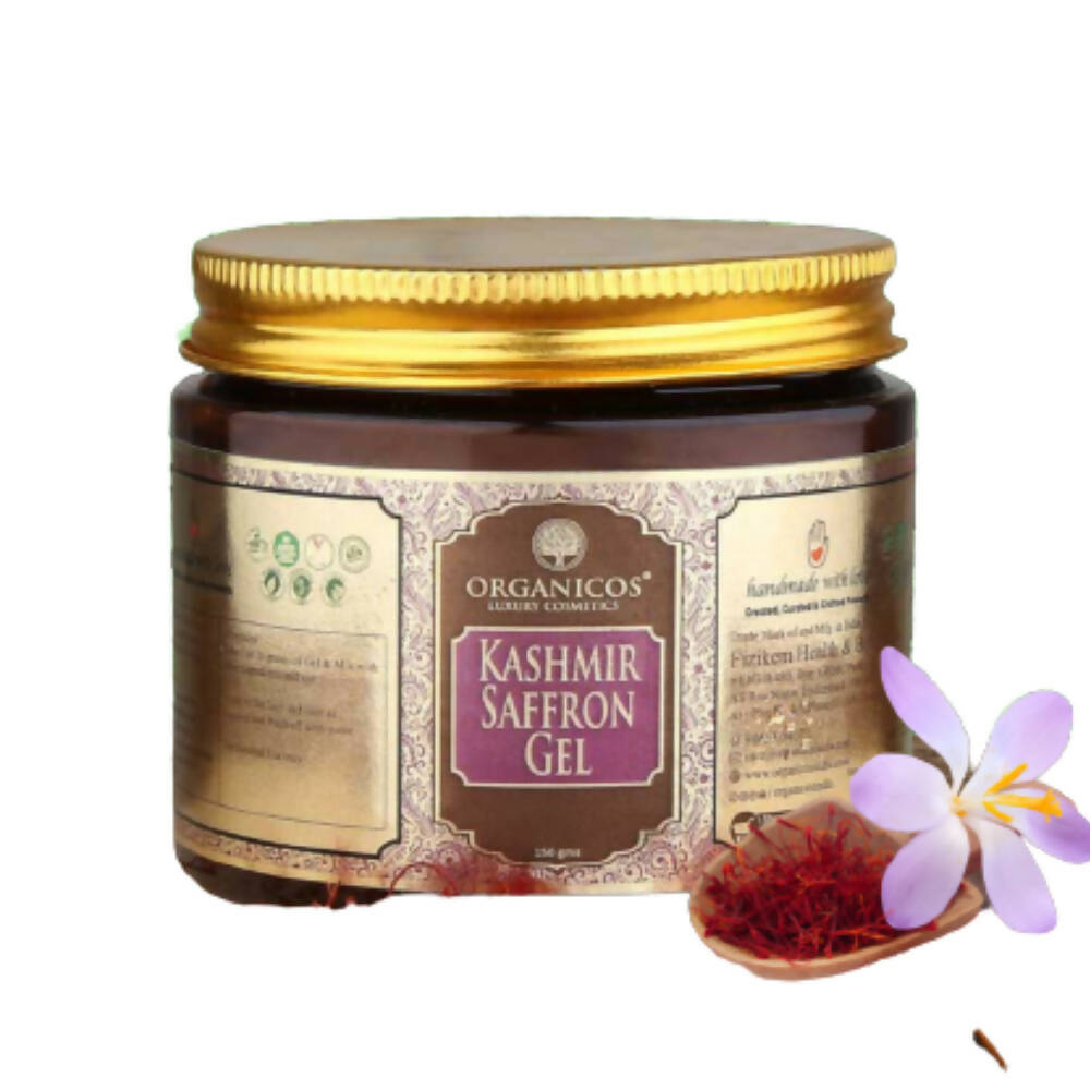 Jar of Kashmir Saffron Gel with a gold lid on a white background