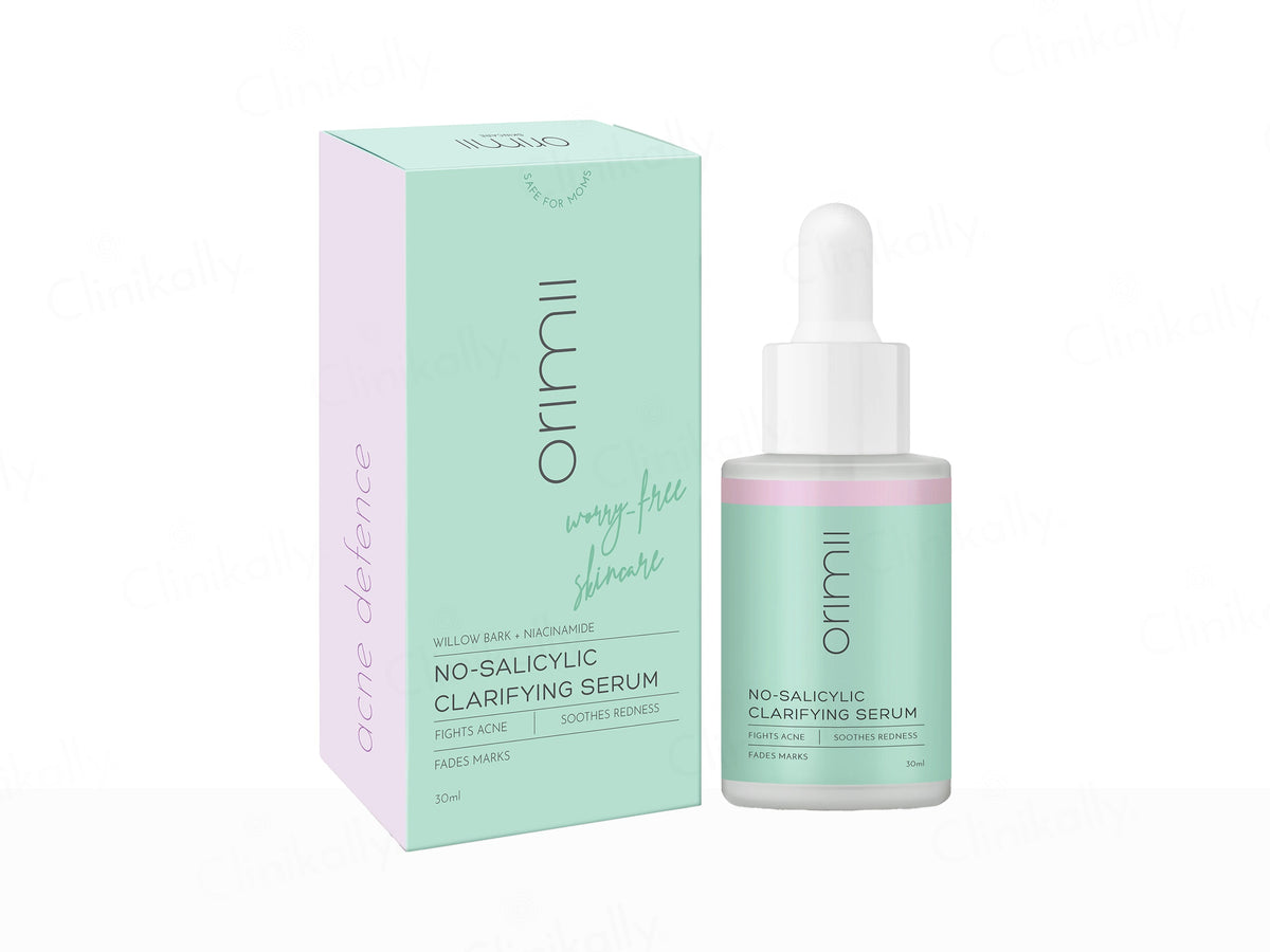 Orimi no-salicylic clarifying serum bottle and packaging on a white background