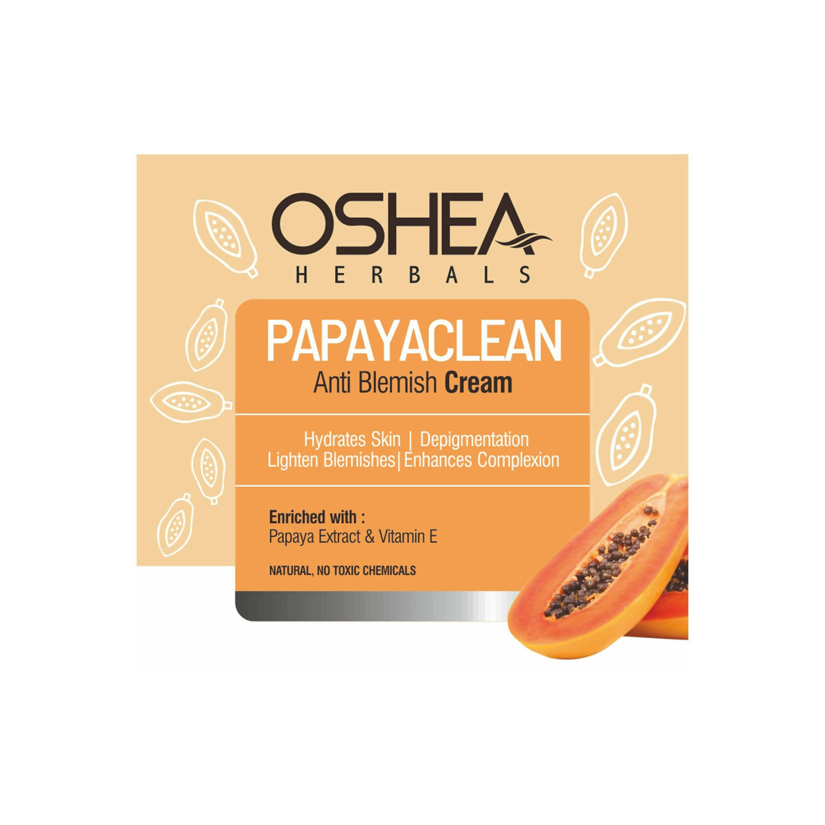 Oshhea Herbals Papayaclean Anti Blemish Cream packaging with a papaya illustration on a white background