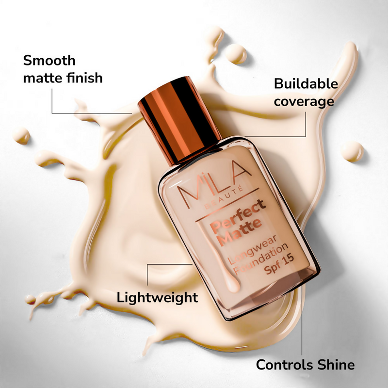 Mila Beaute Perfect Matte Longwear Foundation with SPF 15 & Oil Control Formula - Natural