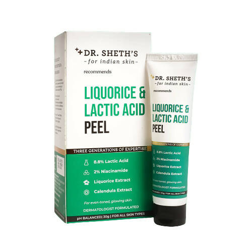 Dr. Sheth's Liquorice & Lactic Acid Peel packaging on a white background