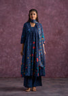 Juniper Indigo Floral Printed Cotton Kurta Set With Chiffon Dupatta