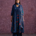 Juniper Indigo Floral Printed Cotton Kurta Set With Chiffon Dupatta