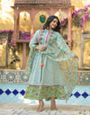 Juniper Mint Green Floral Long Dress With Dupatta