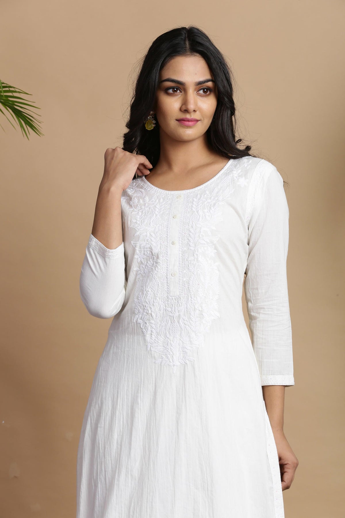 Juniper White Cotton Embroidered A-Line Straight Kurta