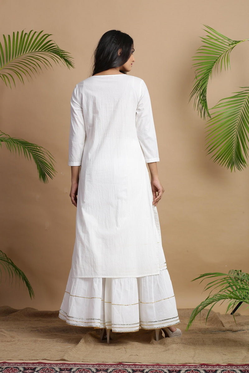 Juniper White Cotton Embroidered A-Line Straight Kurta