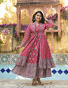 Juniper Maroon Floral Printed Cotton Long Dress With Shrug