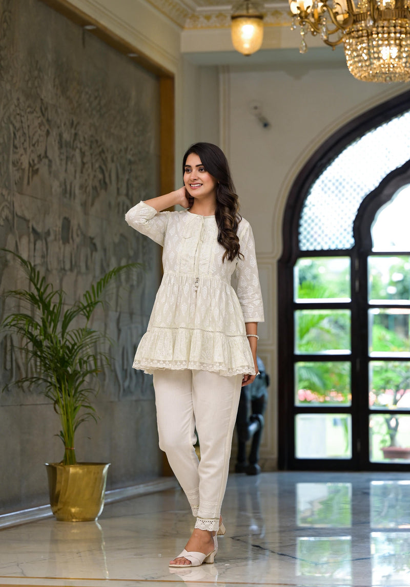 Juniper White Ethnic Motif Printed Cotton Tunic