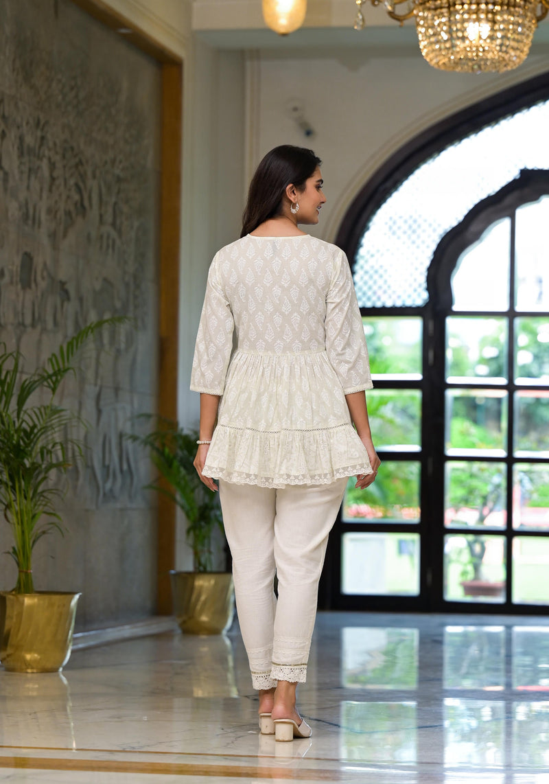 Juniper White Ethnic Motif Printed Cotton Tunic