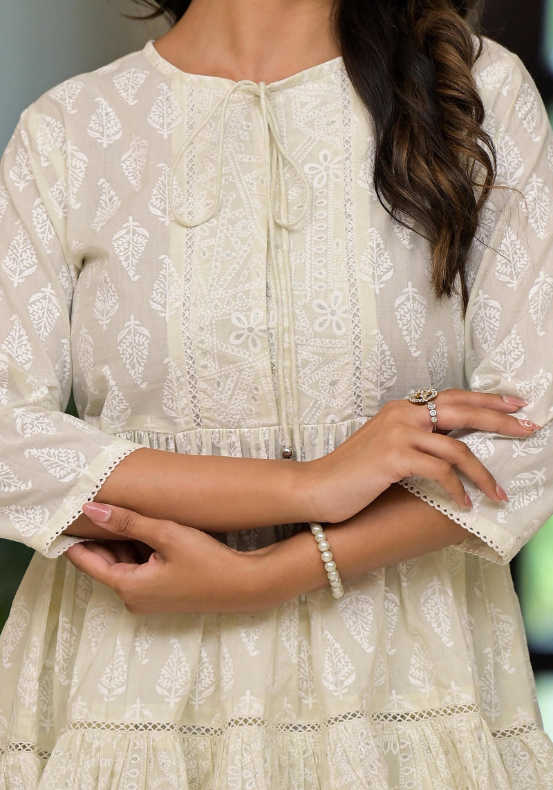 Juniper White Ethnic Motif Printed Cotton Tunic