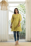Juniper Lemon Ethnic Motif Printed Cotton Kurta With Button Closure