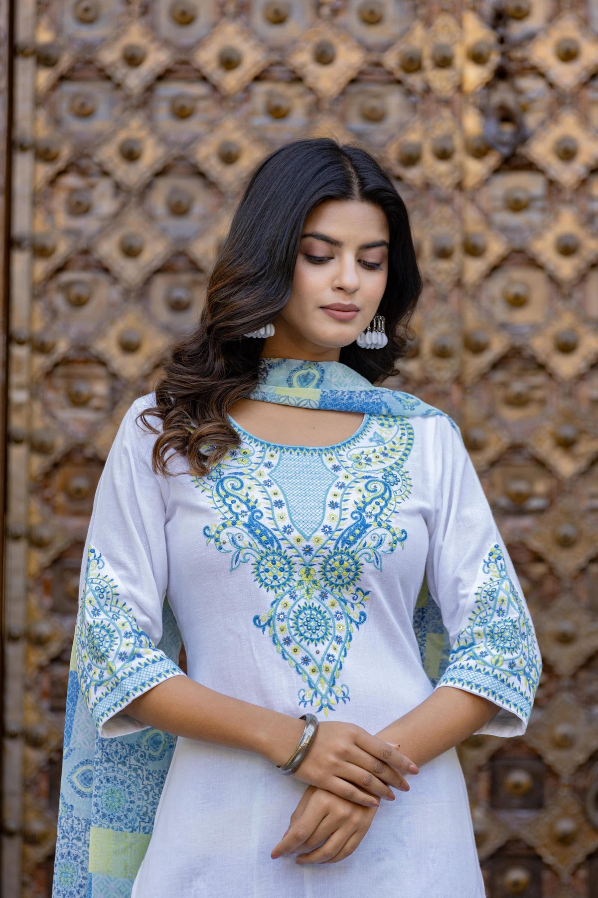 Juniper Blue Ethnic Printed Kurta Set With Dupatta