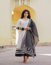 Juniper White Ethnic Motif Printed Dress & Dupatta Set With Thread Work