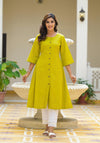 Juniper Lime Green Solid Cotton Linen Kurta With Button Closure