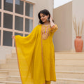 Juniper Mustard Embroidered Kurta Set With Printed Pant & Dupatta