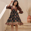 Juniper Black Printed Fit & Flare Dress With Tribal Border