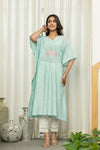 Juniper Sky Blue Solid Viscose Kaftan With Sequins & Thread Work