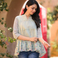Juniper Pista Green Floral Printed Cotton Gathered Tunic