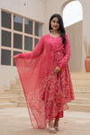 Juniper Fuchsia Embroidered & Printed Layered Dress Set With Dupatta