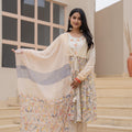 Juniper Ivory Embroidered & Printed Layered Dress Set With Dupatta