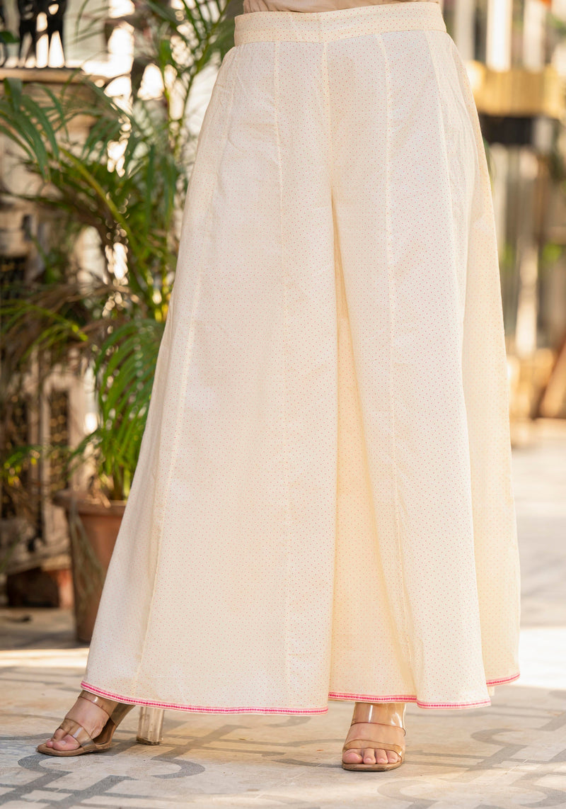 Juniper Ivory Ethnic Motif Printed Cotton Kurta Palazzo And Dupatta Set With Thread & Mirror Work