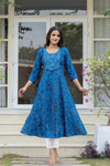 Juniper Blue Ethnic Motif Printed Viscose Kurta With Sequins