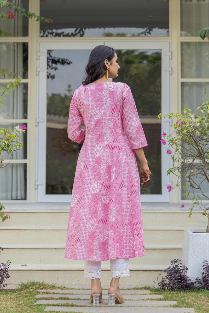 Juniper Pink Ethnic Motif Printed Viscose Kurta With Sequins