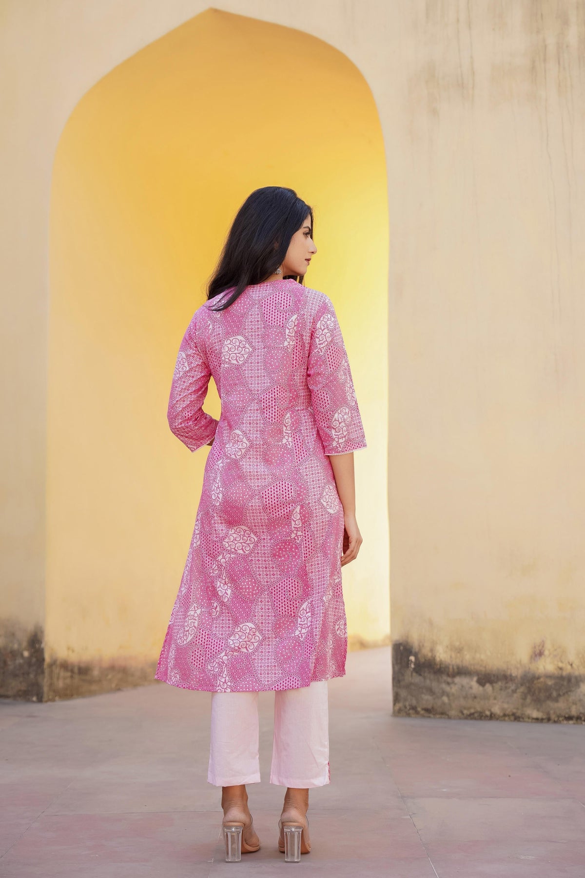 Juniper Light Pink Ethnic Motif Printed Kurta Pant And Dupatta Set With Mirror & Thread Work