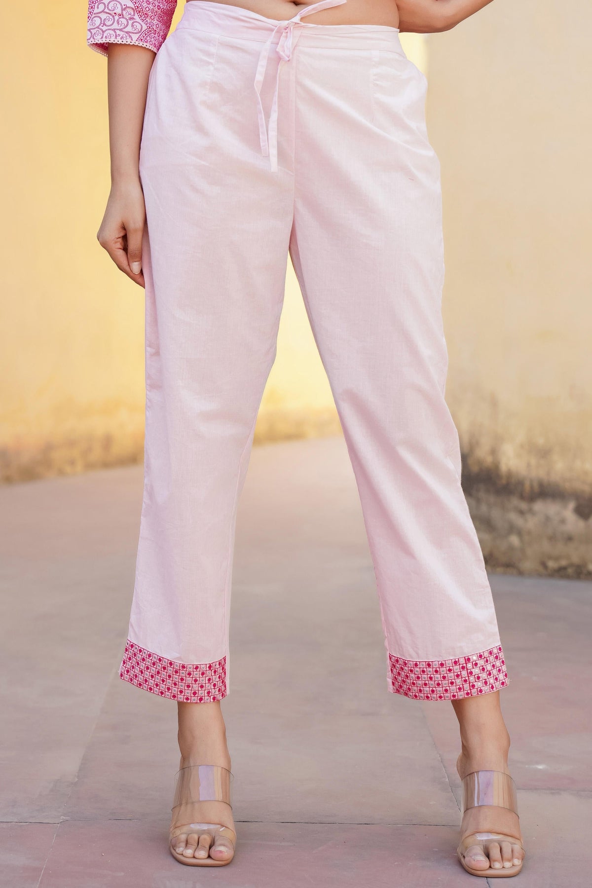 Juniper Light Pink Ethnic Motif Printed Kurta Pant And Dupatta Set With Mirror & Thread Work