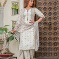 Juniper Off White Printed Kurta , Printed Bottom And Floral Dupatta With Dori And Tassel