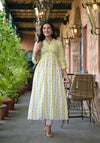 Juniper Off White & Lime Floral Printed Viscose Kurta With Sequins & Thread Work