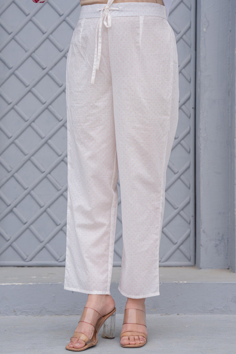 Juniper White & Pink Floral Printed Cotton Kurta Set With Thread & Mirror Work