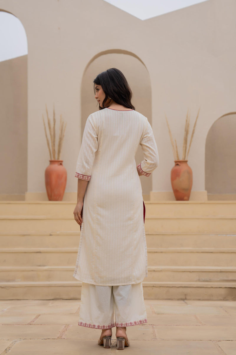 Juniper Off White & Red Floral Embroidered Ethnic Suit Set With Dupatta