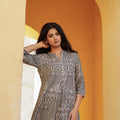 Juniper Grey Ethnic Motif Printed Viscose Tunic With Buttons