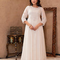 Juniper White Viscose Flared Mirror Embroidered Kurta With Cotton Lining & Button Details