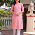 Juniper Onion Pink Embroidered Viscose Kurta With Sequins & Cotton Lace