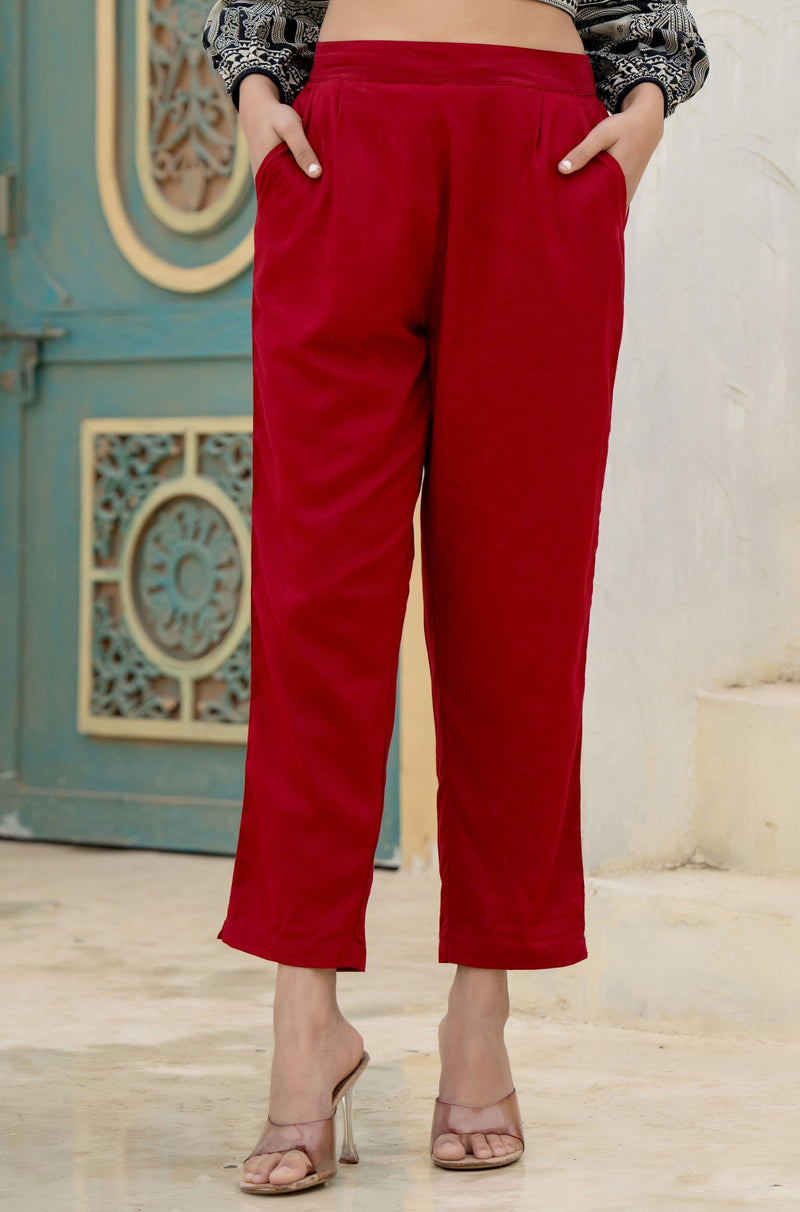 Juniper Maroon Solid Viscose Pants