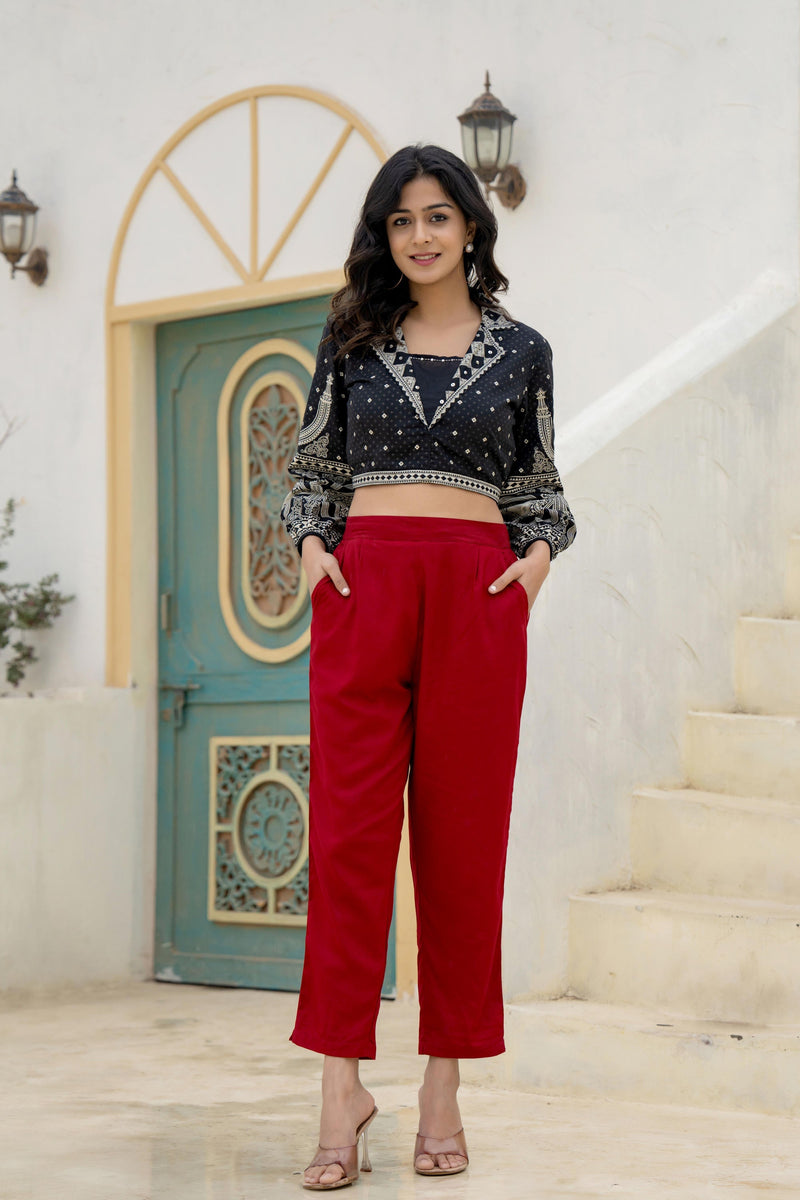 Juniper Maroon Solid Viscose Pants