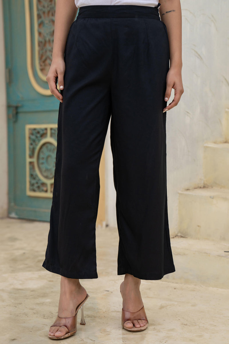 Juniper Black Solid Viscose Palazzo Pants