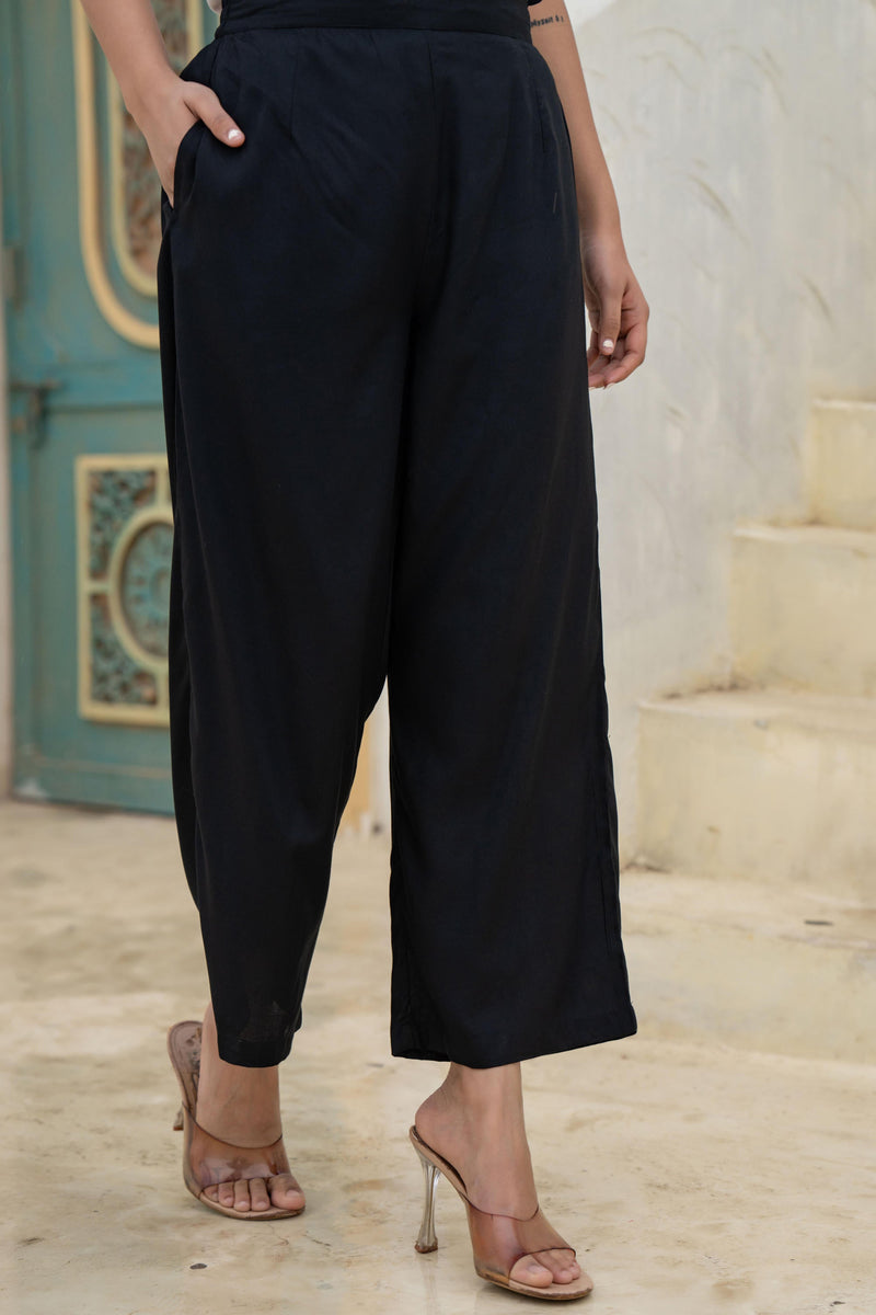Juniper Black Solid Viscose Palazzo Pants
