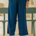 Juniper Navy Solid Viscose Palazzo Pants