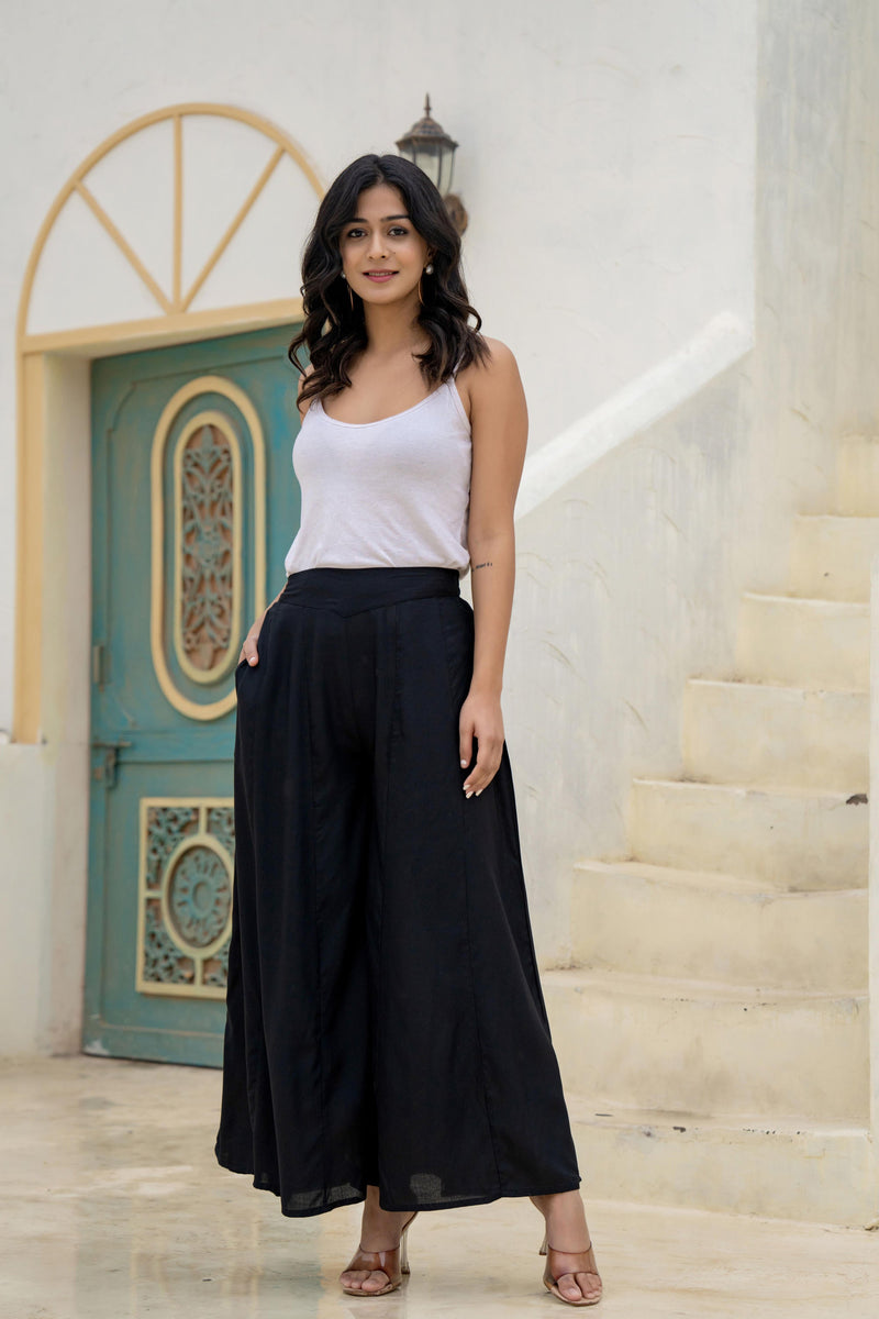 Juniper Black Solid Viscose Palazzo Pants