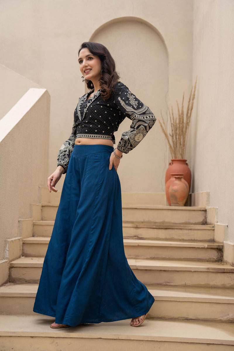 Juniper Navy Solid Viscose Palazzo Pants