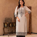 Juniper Black & White Ethnic Motif Printed Viscose Kurta With Cotton Lace & Sequins
