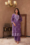 Juniper Purple Embroidered Cotton Kurta With Palazzo
