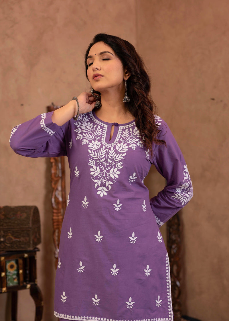 Juniper Purple Embroidered Cotton Kurta With Pant