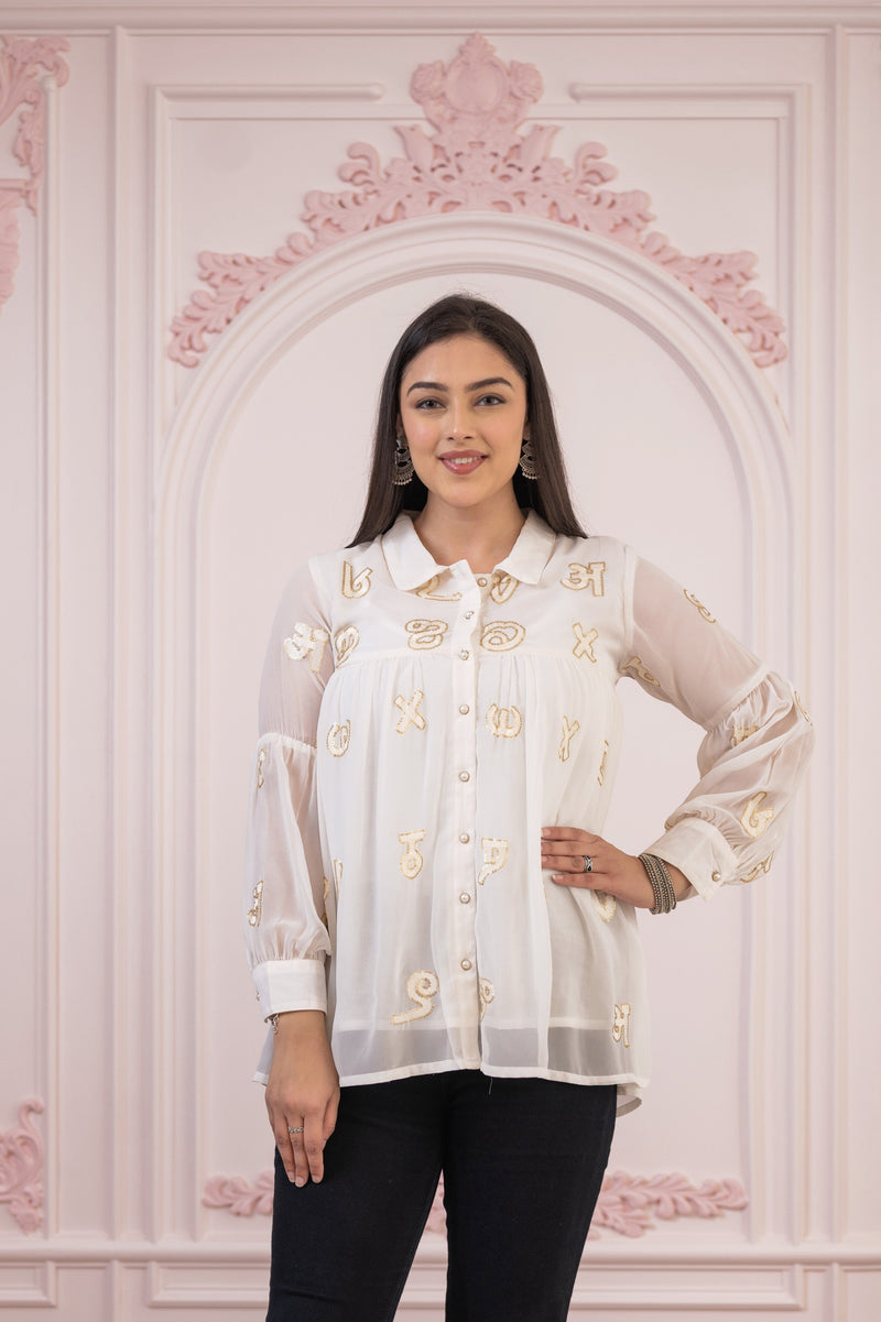Juniper White Embroidered And Sequin Tunic With Buttons
