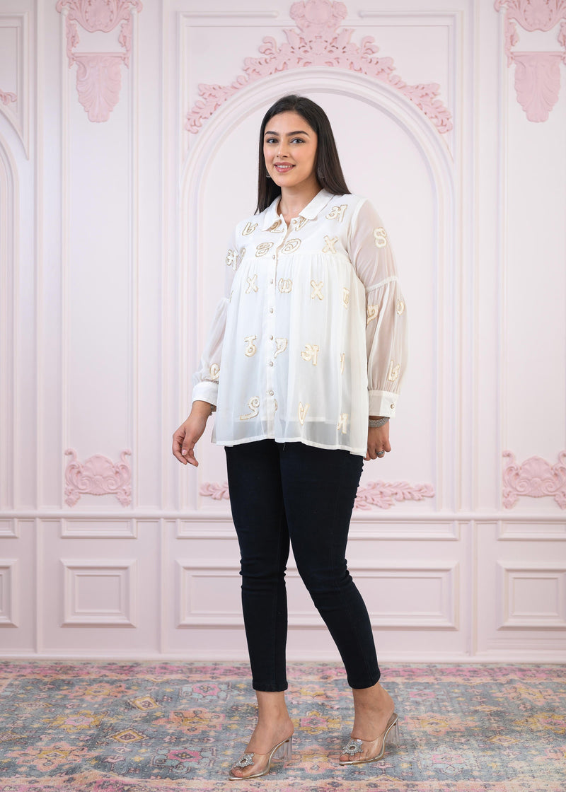 Juniper White Embroidered And Sequin Tunic With Buttons